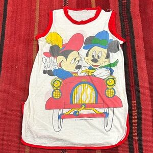 Disney White Tank with Red Trim and Colorful Mickey & Minnie Car Graphic